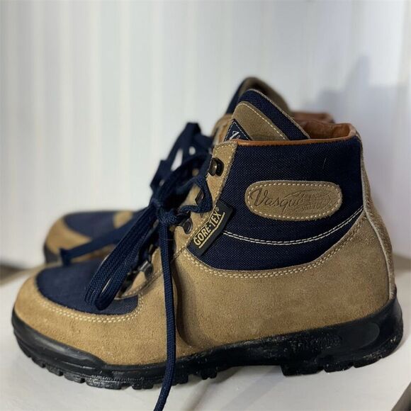 VTG Vasque Gore-Tex Hiking Boots Size 8M Suede & Canvas Made in Italy Cowhide - Picture 1 of 9